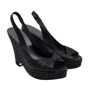 BANANA REPUBLIC BLACK LEATHER PEEPTOE WOVEN WEDGE